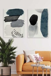 Kətan Black Water Deseni 2'li Tablo Seti 0636 - Markaev