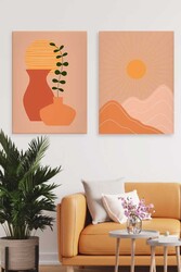 Kətan Botanik Simgeler Deseni 2'li Tablo Seti 0642 - Markaev