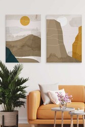 Kətan Brown Mountain Deseni 2'li Tablo Seti 0643 - Markaev