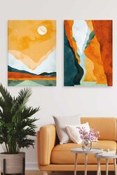 Kətan Color Mountain Deseni 2'li Tablo Seti 0645 - Markaev