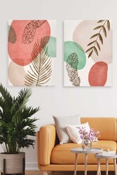 Kətan Dark Gold Floral Deseni 2'li Tablo Seti 0647 - Markaev