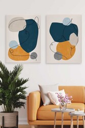 Kətan Dekoratif Vurgular Deseni 2'li Tablo Seti 0649 - Markaev