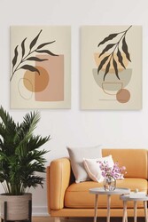 Kətan Floral Geometric 2'li Tablo Seti 0658 - Markaev