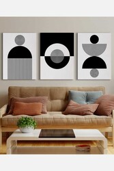 Kətan Geometric Black 3'lü Tablo Seti 0768 - Markaev