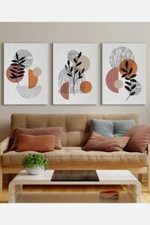 Kətan Geometric Çiçek 3'lü Tablo Seti 0777 - Markaev