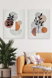 Kətan Geometric Çiçek Deseni 2'li Tablo Seti 0673 - Markaev