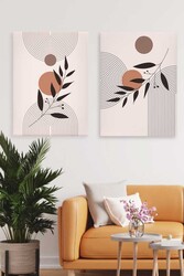 Kətan Geometric Çiçek Deseni 2'li Tablo Seti 0674 - Markaev