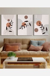 Kətan Geometric Çiçek Deseni 3'lü Tablo Seti 0776 - Markaev