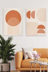 Kətan Geometric Daireler Deseni 2'li Tablo Seti 0675 - Markaev