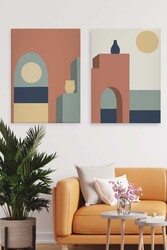 Kətan Geometric House 2'li Tablo Seti 0662 - Markaev