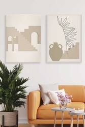 Kətan Geometric House 2'li Tablo Seti 0667 - Markaev