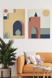 Kətan Geometric House 2'li Tablo Seti 0668 - Markaev