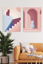 Kətan Geometric House 2'li Tablo Seti 0669 - Markaev