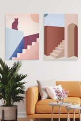 Kətan Geometric House 2'li Tablo Seti 0670 - Markaev