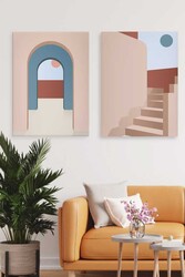 Kətan Geometric House 2'li Tablo Seti 0671 - Markaev