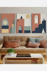Kətan Geometric House 3'lü Tablo Seti 0769 - Markaev