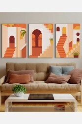 Kətan Geometric House 3'lü Tablo Seti 0770 - Markaev