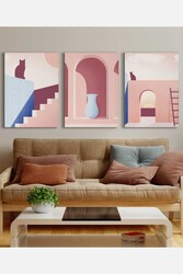 Kətan Geometric House 3'lü Tablo Seti 0771 - Markaev