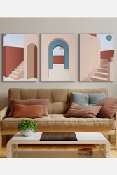 Kətan Geometric House 3'lü Tablo Seti 0772 - Markaev