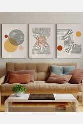 Kətan Geometrik Renkli Daireler 3'lü Tablo Seti 0780 - Markaev