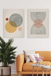 Kətan Geometrik Renkli Daireler Deseni 2'li Tablo Seti 0677 - Markaev