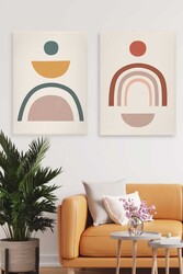 Kətan Geometrik Renkli Daireler Deseni 2'li Tablo Seti 0678 - Markaev