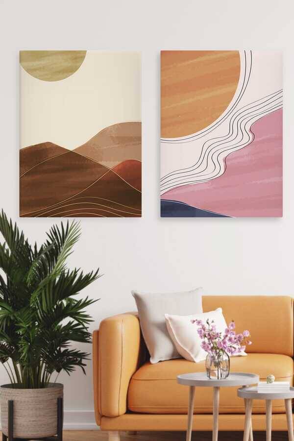 Kətan Gold Mountain Deseni 2'li Tablo Seti 0679 - 1
