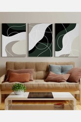 Kətan Green Modern Draw 3'lü Tablo Seti 0783 - Markaev