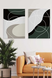 Kətan Green Modern Draw Deseni 2'li Tablo Seti 0681 - Markaev