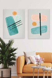 Kətan Green Water Color Deseni 2'li Tablo Seti 0684 - Markaev