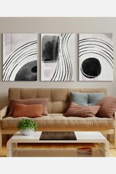 Kətan Gri Dekoratif 3'lü Tablo Seti 0785 - Markaev