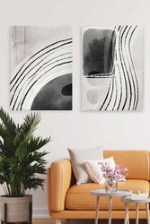 Kətan Gri Dekoratif Deseni 2'li Tablo Seti 0685 - Markaev