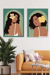 Kətan Kadın Portre Deseni 2'li Tablo Seti 0687 - Markaev