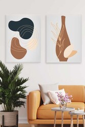 Kətan Koyu Dekoratif Vurgular Deseni 2'li Tablo Seti 0688 - Markaev