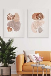 Kətan Koyu Yaprak Deseni 2'li Tablo Seti 0690 - Markaev