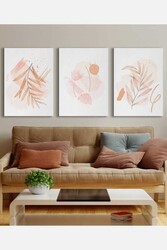 Kətan Light Pink Floral 3'lü Tablo Seti 0794 - Markaev