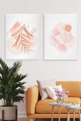 Kətan Light Pink Floral Deseni 2'li Tablo Seti 0693 - Markaev