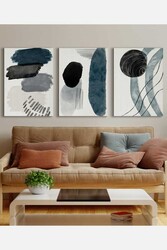 Kətan Mavi Pastel 3'lü Tablo Seti 0795 - Markaev