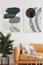 Kətan Mavi Pastel Deseni 2'li Tablo Seti 0694 - Markaev