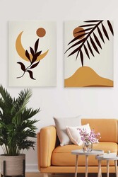 Kətan Minimal Botanik Deseni 2'li Tablo Seti 0695 - Markaev