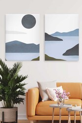 Kətan Minimal Dağ Deseni 2'li Tablo Seti 0696 - Markaev