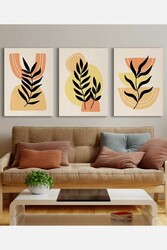 Kətan Minimal Draw Floral 3'lü Tablo Seti 0798 - Markaev