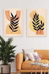 Kətan Minimal Draw Floral Deseni 2'li Tablo Seti 0698 - Markaev