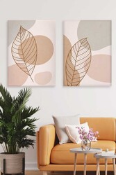 Kətan Minimal Floral Deseni 2'li Tablo Seti 0699 - Markaev