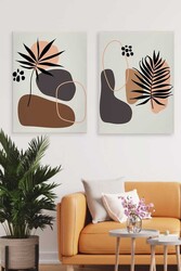 Kətan Minimal Modern Leaf Deseni 2'li Tablo Seti 0700 - Markaev