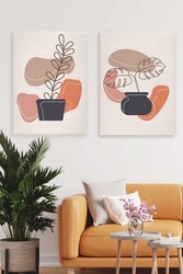 Kətan Minimal Vazo Deseni 2'li Tablo Seti 0705 - Markaev