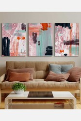 Kətan Modern Pastel Renkler 3'lü Tablo Seti 0807 - Markaev