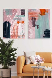 Kətan Modern Pastel Renkler Deseni 2'li Tablo Seti 0707 - Markaev