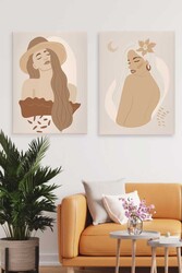 Kətan Moon Girl Deseni 2'li Tablo Seti 0708 - Markaev