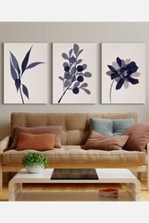 Kətan Mor Çiçek 3'lü Tablo Seti 0809 - Markaev